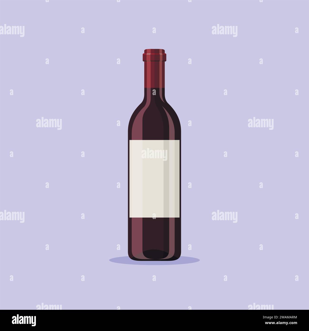 Illustration vectorielle d'une bouteille de vin rouge isolée sur fond bleu. Boisson alcoolisée dans le style de dessin animé plat. Illustration de Vecteur