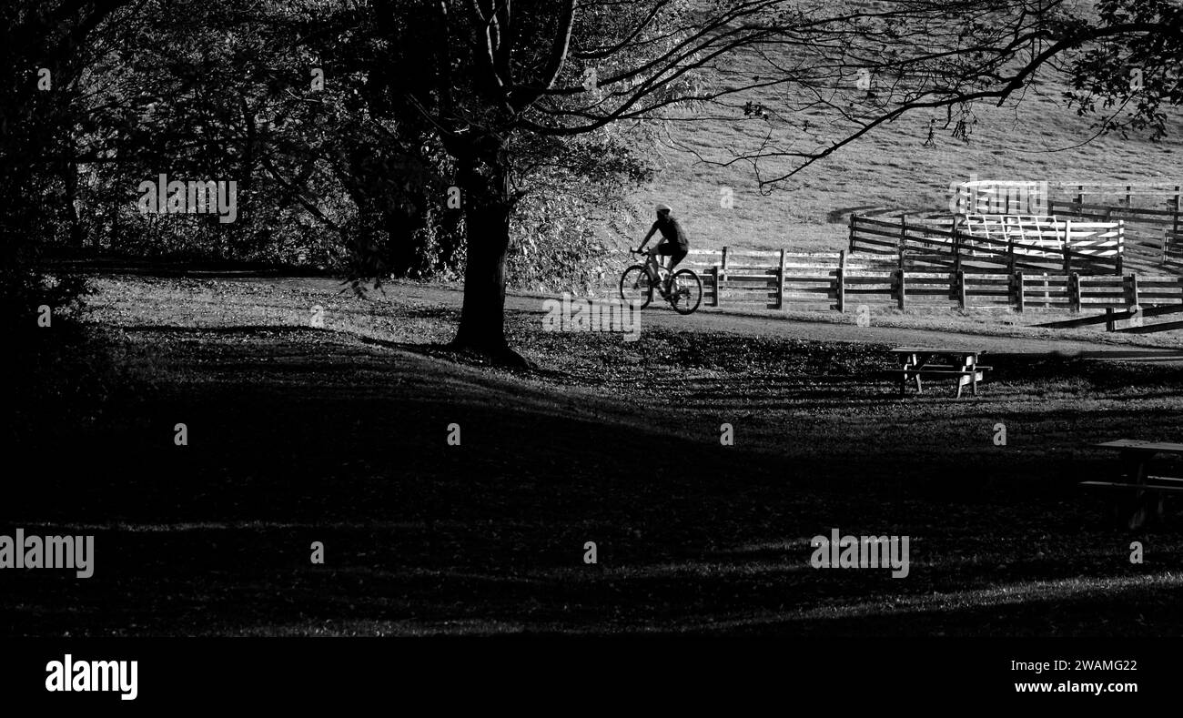 Les cyclistes et les marcheurs profitent d'une chaude après-midi d'automne sur le populaire Virginia Creeper Trail à Abingdon, en Virginie. Banque D'Images