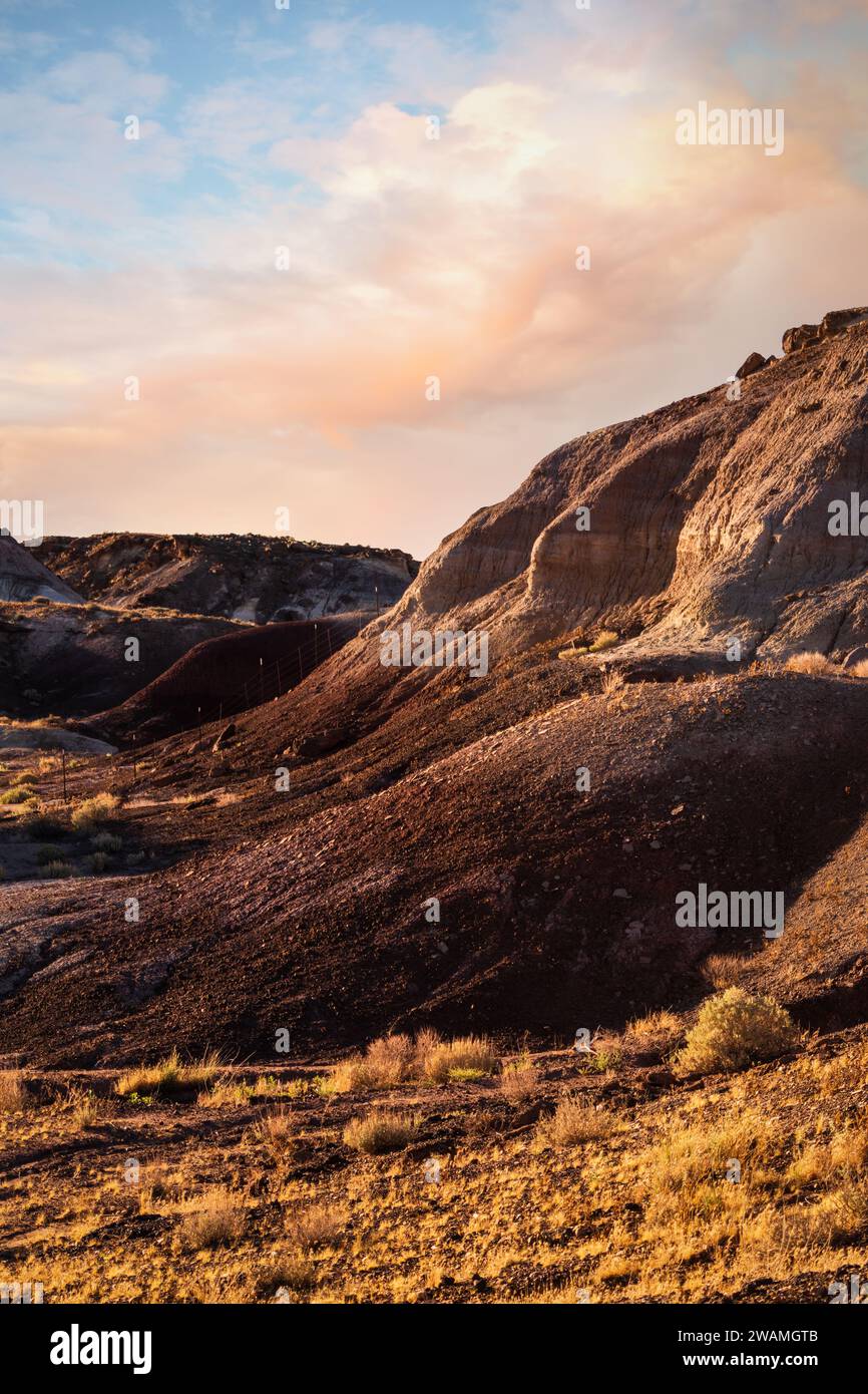 Désert peint au coucher du soleil dans le nord de l'Arizona, États-Unis, le long de l'US 89. Banque D'Images