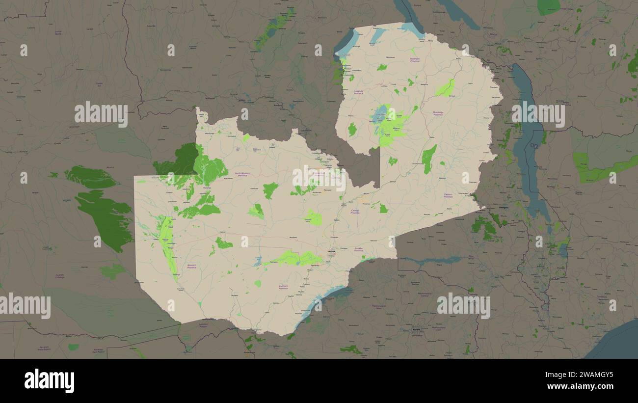 Zambie mise en évidence sur une carte topographique de style OSM France Banque D'Images