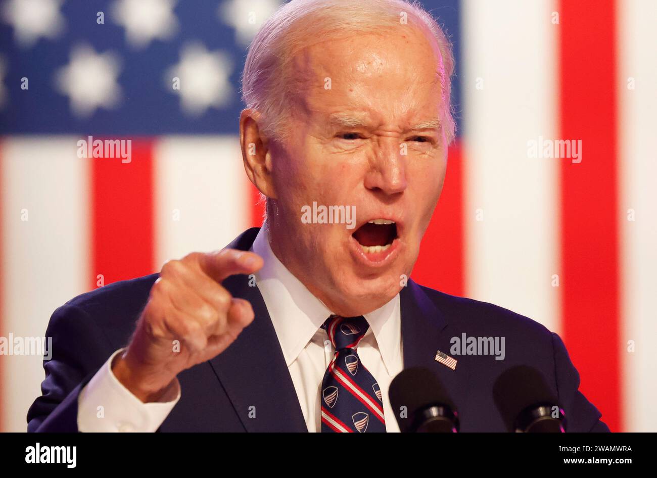 Blue Bell, États-Unis. 05 janvier 2024. Le président Joe Biden prononce un discours sur l'attaque du Capitole des États-Unis en 2021 qui s'est produite à Washington, DC au Montgomery County Community College près de Valley Forge, PA le vendredi 5 janvier 2024. Photo de John Angelillo/UPI crédit : UPI/Alamy Live News Banque D'Images