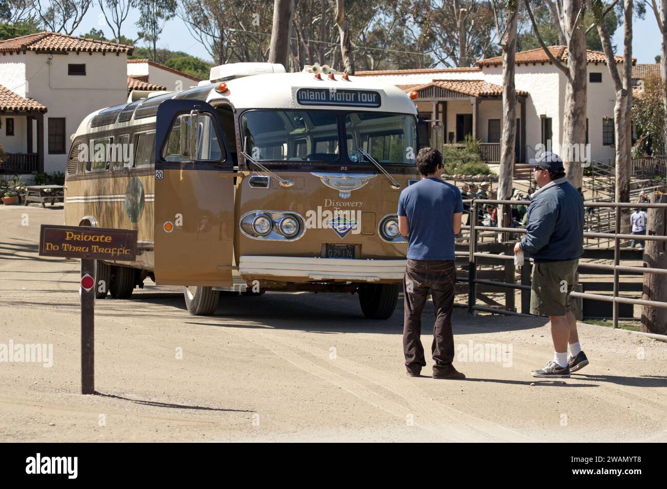 Bus Inland Motor Tour sur Catana Island, Californie, États-Unis Banque D'Images