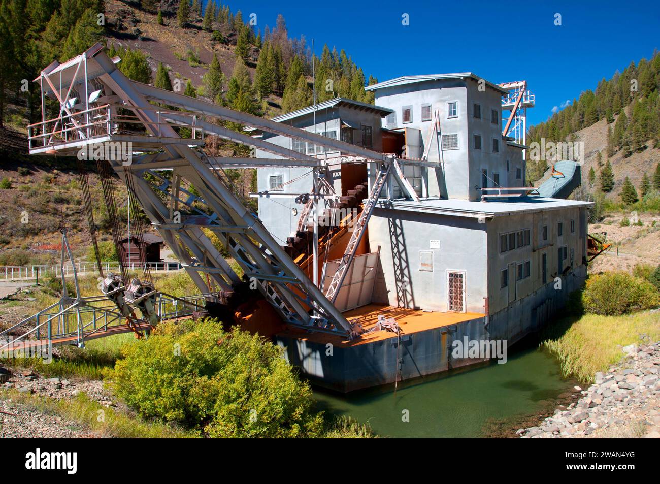 Yankee Fork Dredge, Land of the Yankee Fork Historic Area, Custer Motorway, Salmon-Challis National Forest, Idaho Banque D'Images