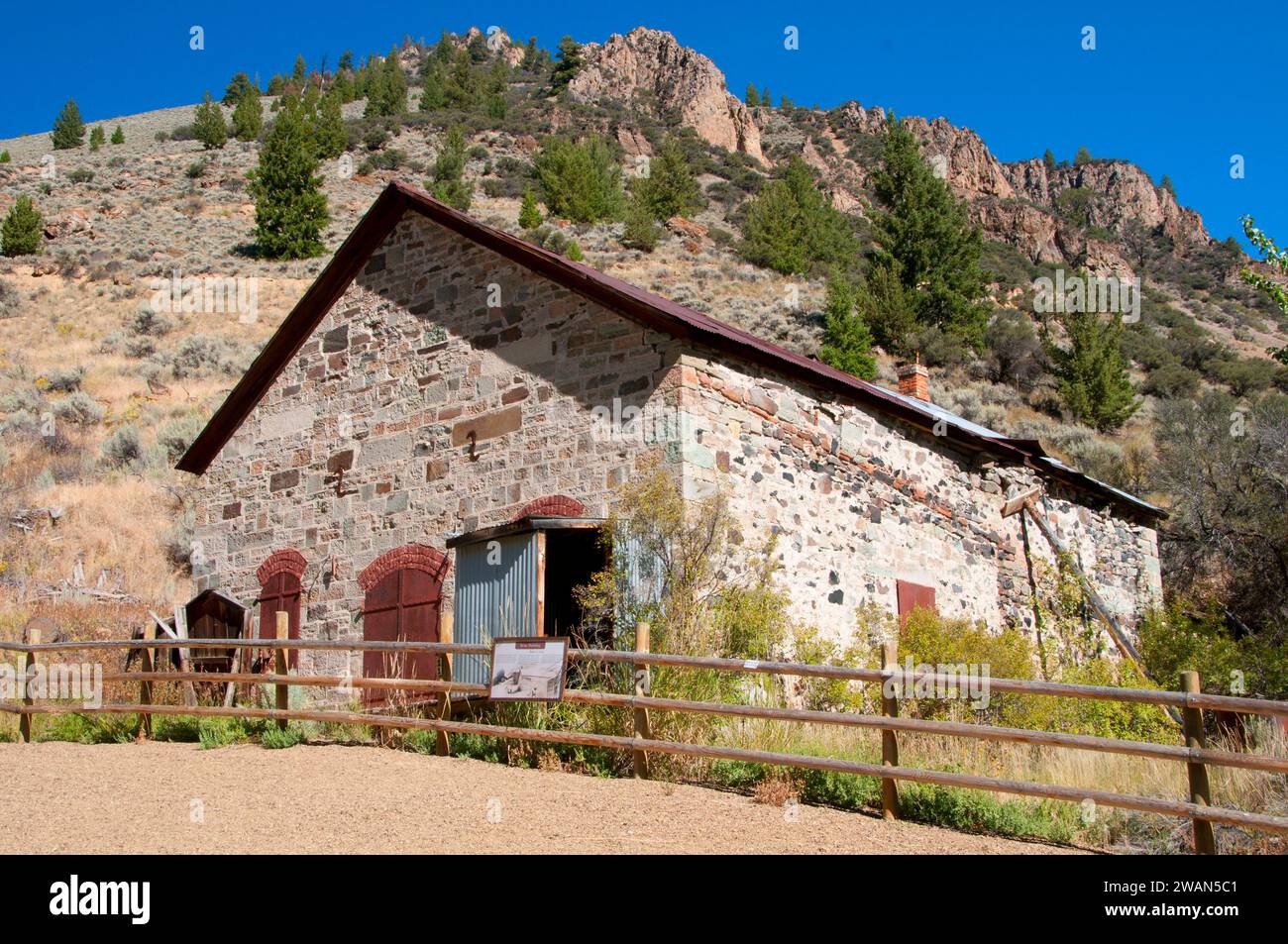 La mine de pierre, Bâtiment Bayhorse Site Ville, pays des Yankee Fork State Park, New York Banque D'Images