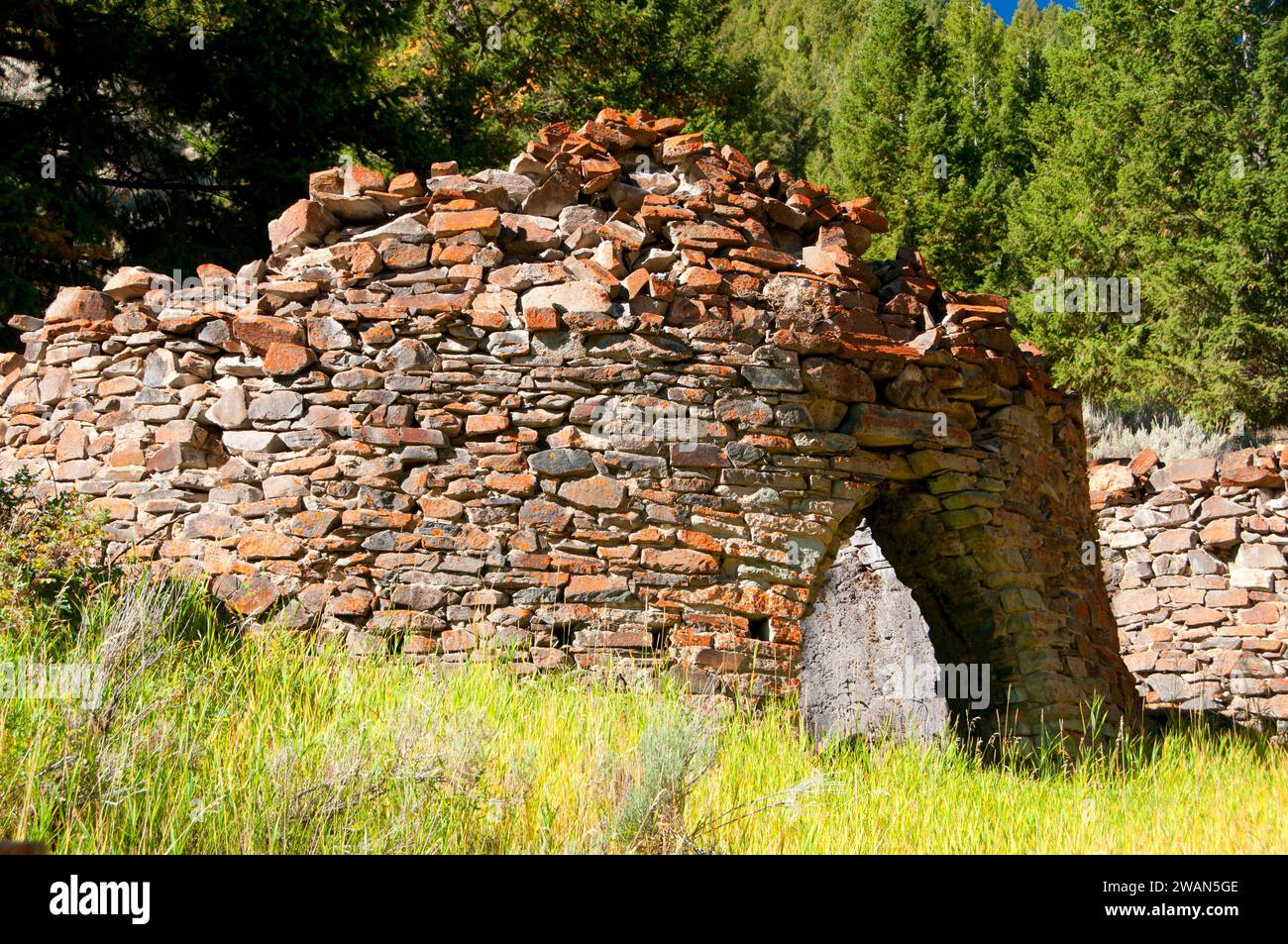 Fours de carbonisation, à Bayhorse Site Ville, pays des Yankee Fork State Park, New York Banque D'Images