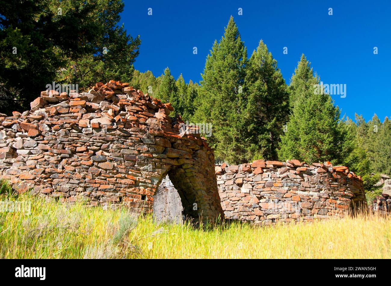 Fours de carbonisation, à Bayhorse Site Ville, pays des Yankee Fork State Park, New York Banque D'Images
