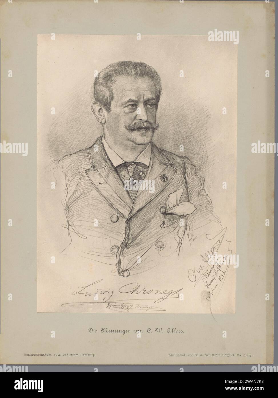 Production photographique d'un dessin, représentant un portrait de Ludwig Chonegk, F.A. Dahlström, d'après Christian Wilhelm allers, réalisateur de collotypes de papier photomécanique 1890, producteur ~ la scène Banque D'Images