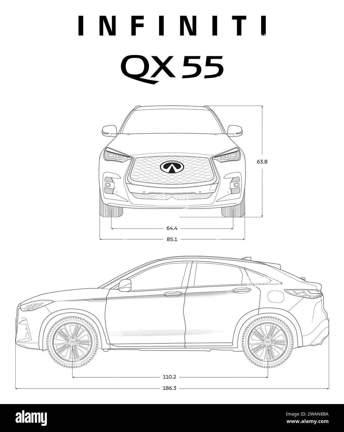 Infiniti QX55 2024 plan de voiture Illustration de Vecteur