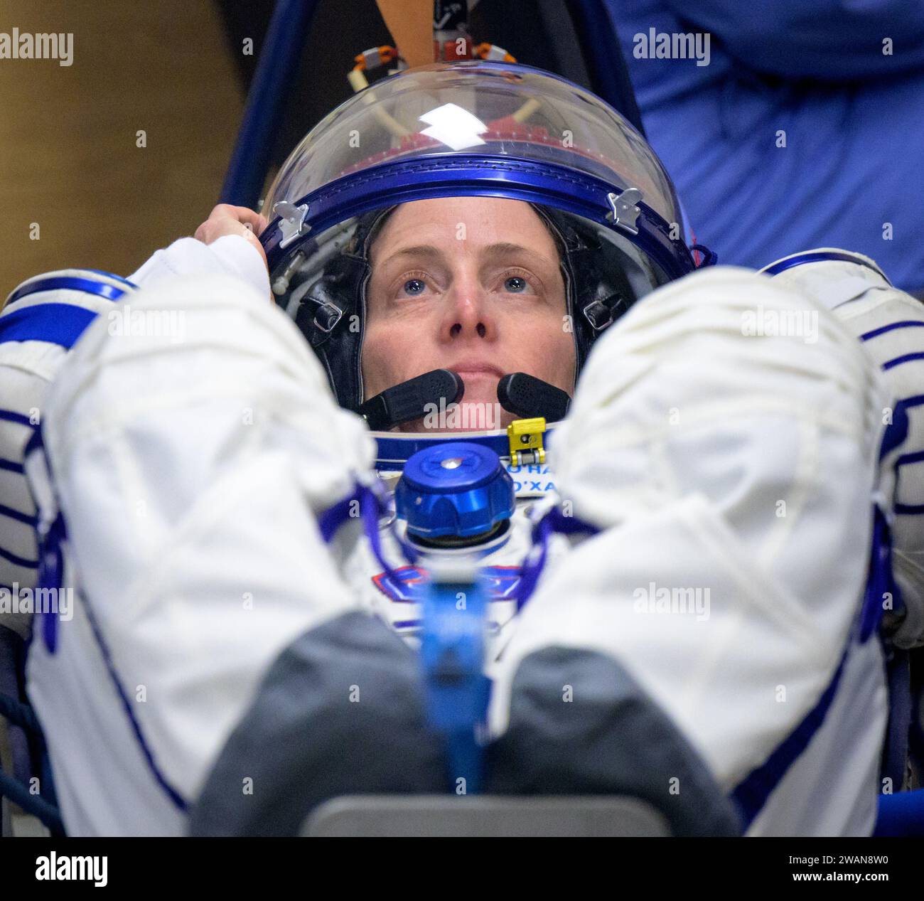 Baïkonour, Kazakhstan. 15 septembre 2023. Expédition 70 l'astronaute de la NASA LORAL O'HARA fait vérifier la pression de sa combinaison russe Sokol avant son lancement vers la Station spatiale internationale avec ses camarades d'équipage à Baïkonour, Kazakhstan. (Image de crédit : © Bill Ingalls/NASA/ZUMA Press Wire) USAGE ÉDITORIAL SEULEMENT! Non destiné à UN USAGE commercial ! Banque D'Images
