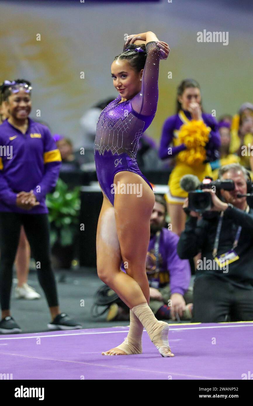 05 janvier 2024 : Aleah Finnegan de LSU participe à une compétition de gymnastique de la NCAA entre l'Ohio St. Buckeyes et les Tigers de la LSU au Pete Maravich Assembly Center à Baton Rouge, LOUISIANE. Jonathan Mailhes/CSM Banque D'Images