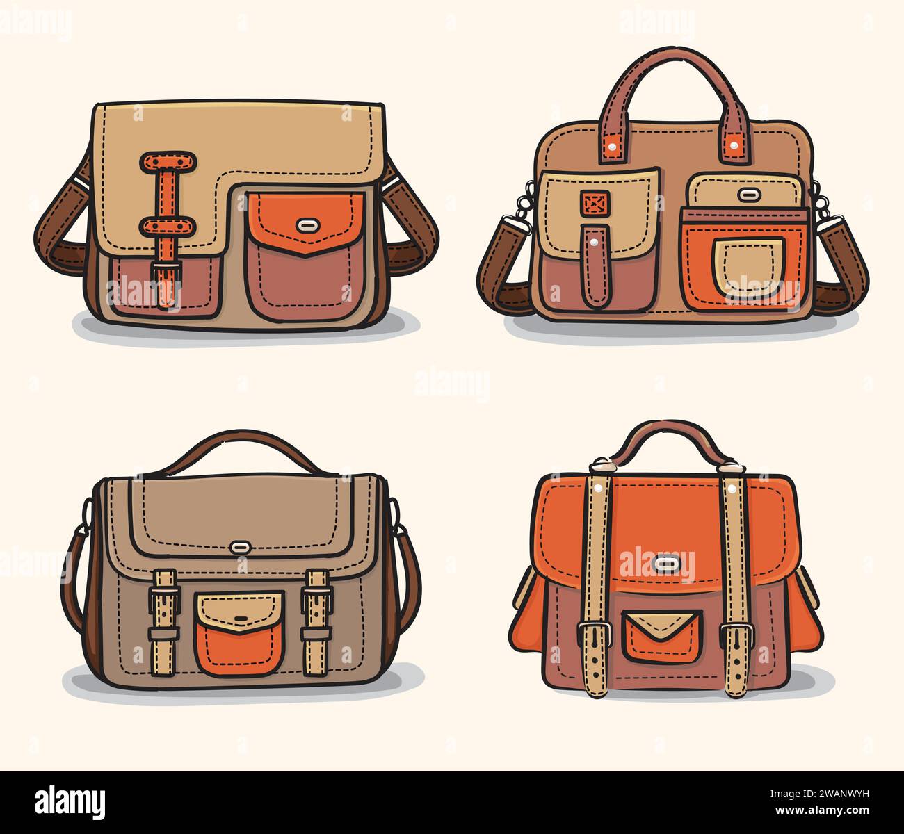 Paquet de sacs à main à la mode pour hommes illustration vectorielle colorée. Illustration de Vecteur