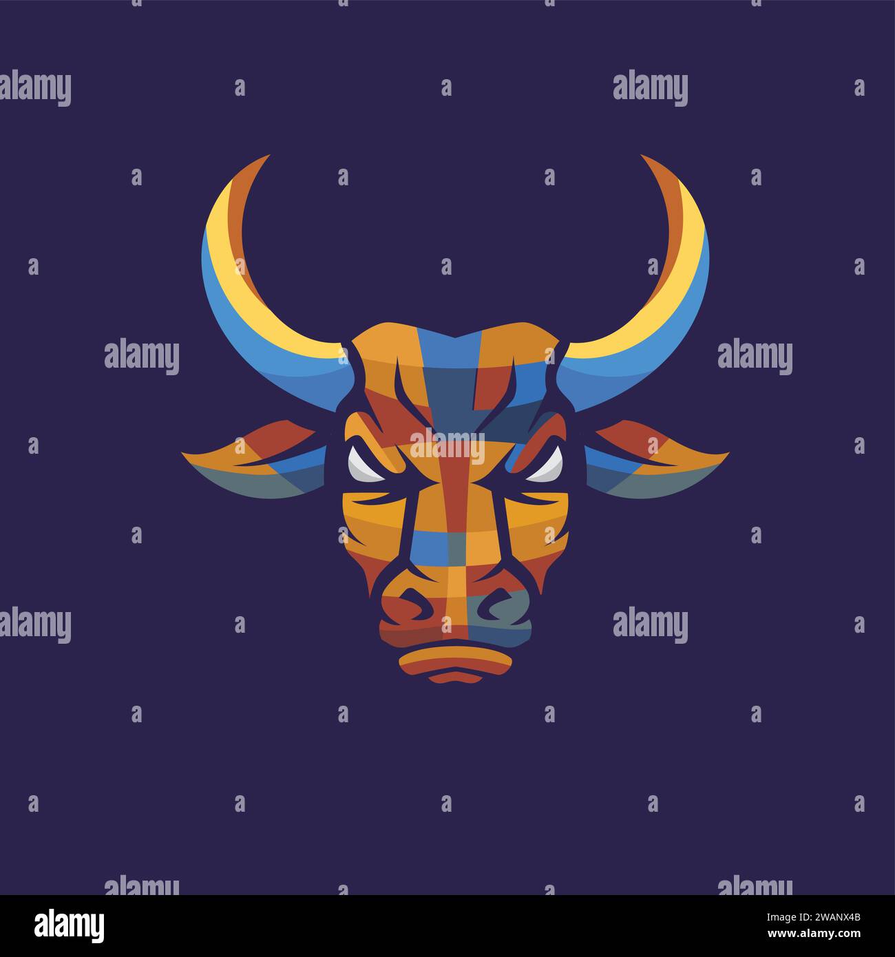 Modèle de logo vectoriel coloré géométrique Bull Head Illustration de Vecteur