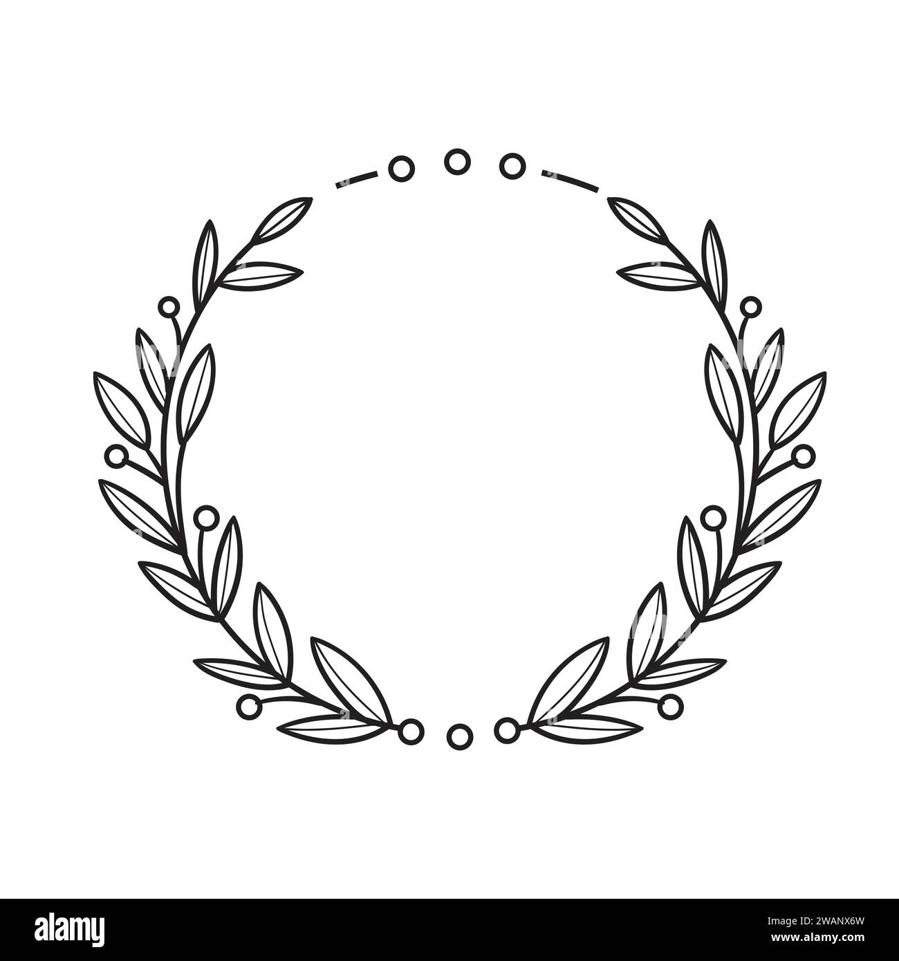 Illustration d'art de ligne de cadre floral isolé de vecteur, cadre de cercle de fleur. Couronne de coin de fleur pour carte de mariage. Illustration de Vecteur