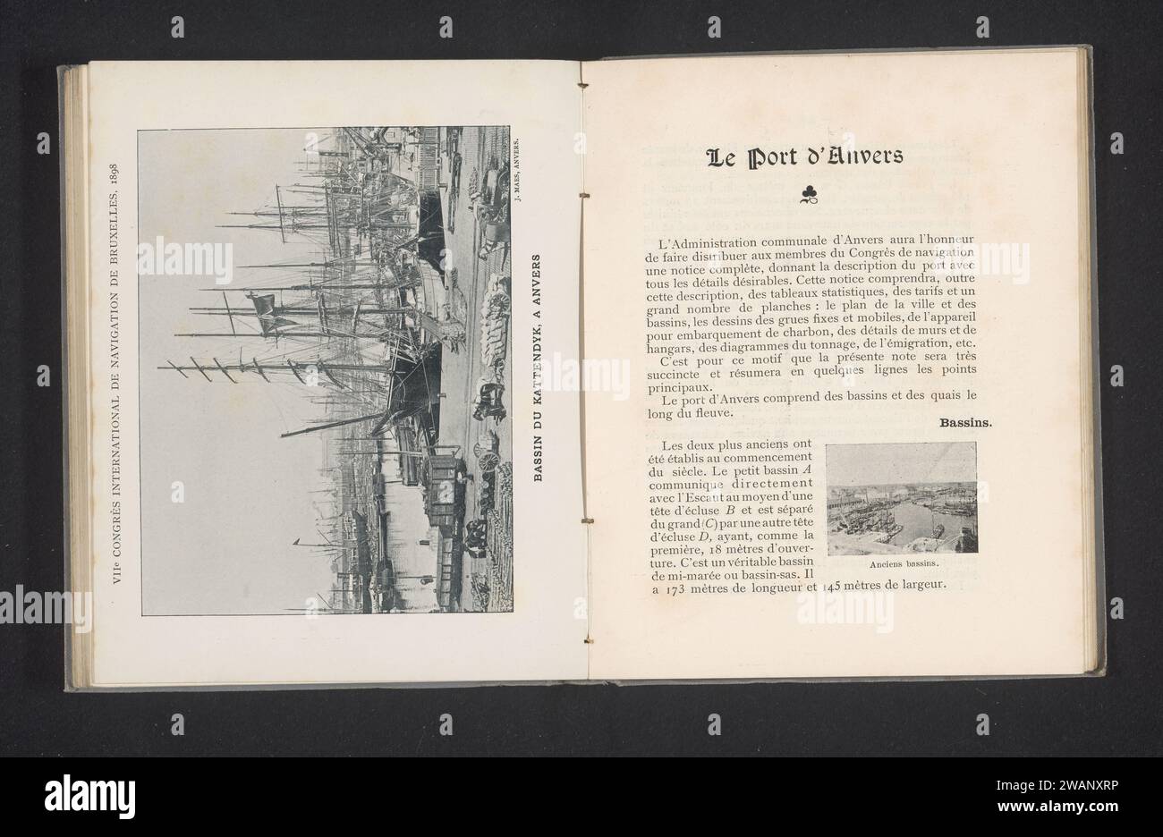 Vue du port avec des voiliers et des chevaux à Anvers, J. Maes, c. 1893 - en 1898 ou avant le port de papier imprimé photomécanique. voilier, voilier. Cheval Anvers Banque D'Images