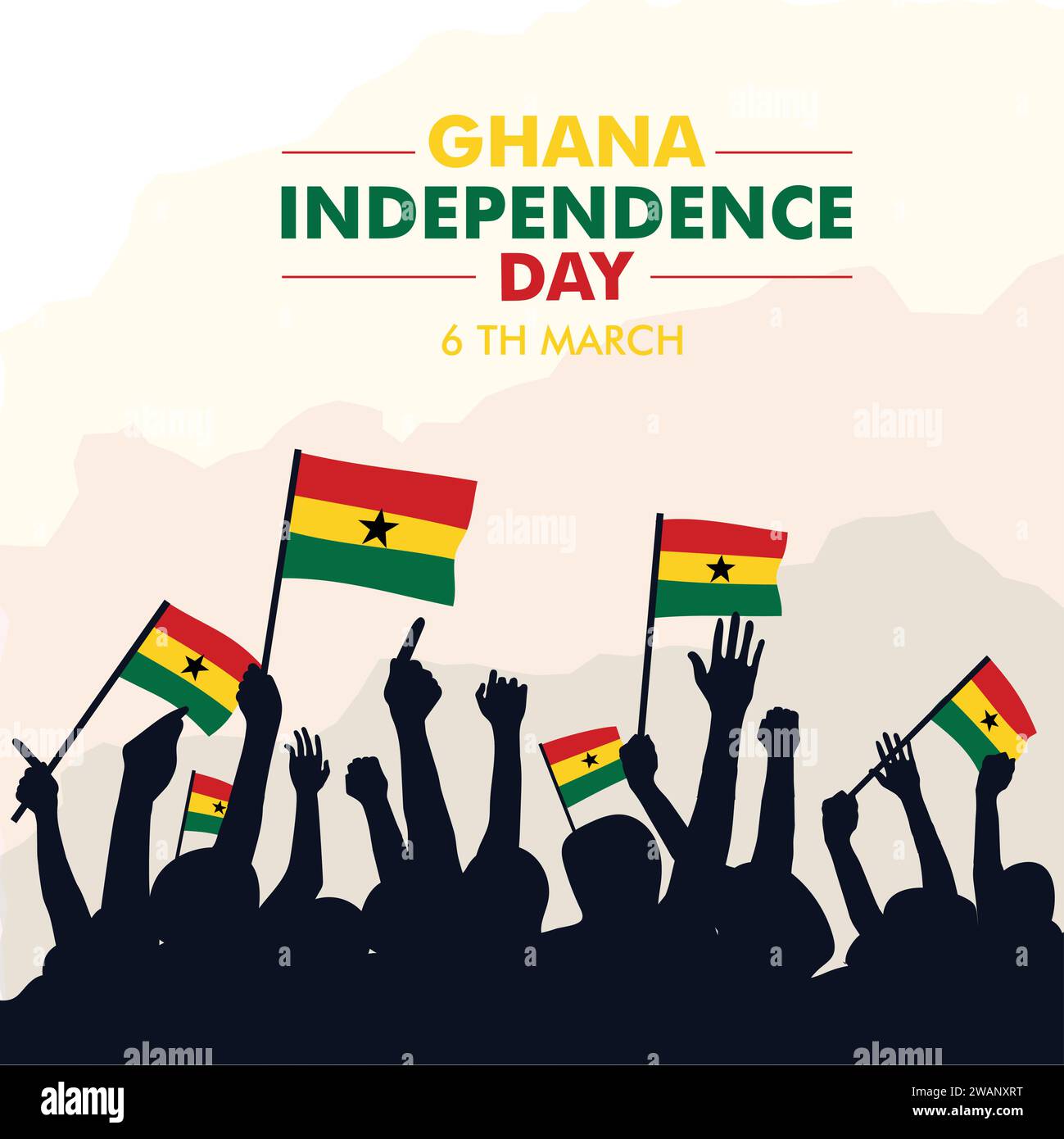 Joyeux jour de l'indépendance du Ghana avec la silhouette des personnes tenant le drapeau Vector Template Design Illustration Illustration de Vecteur