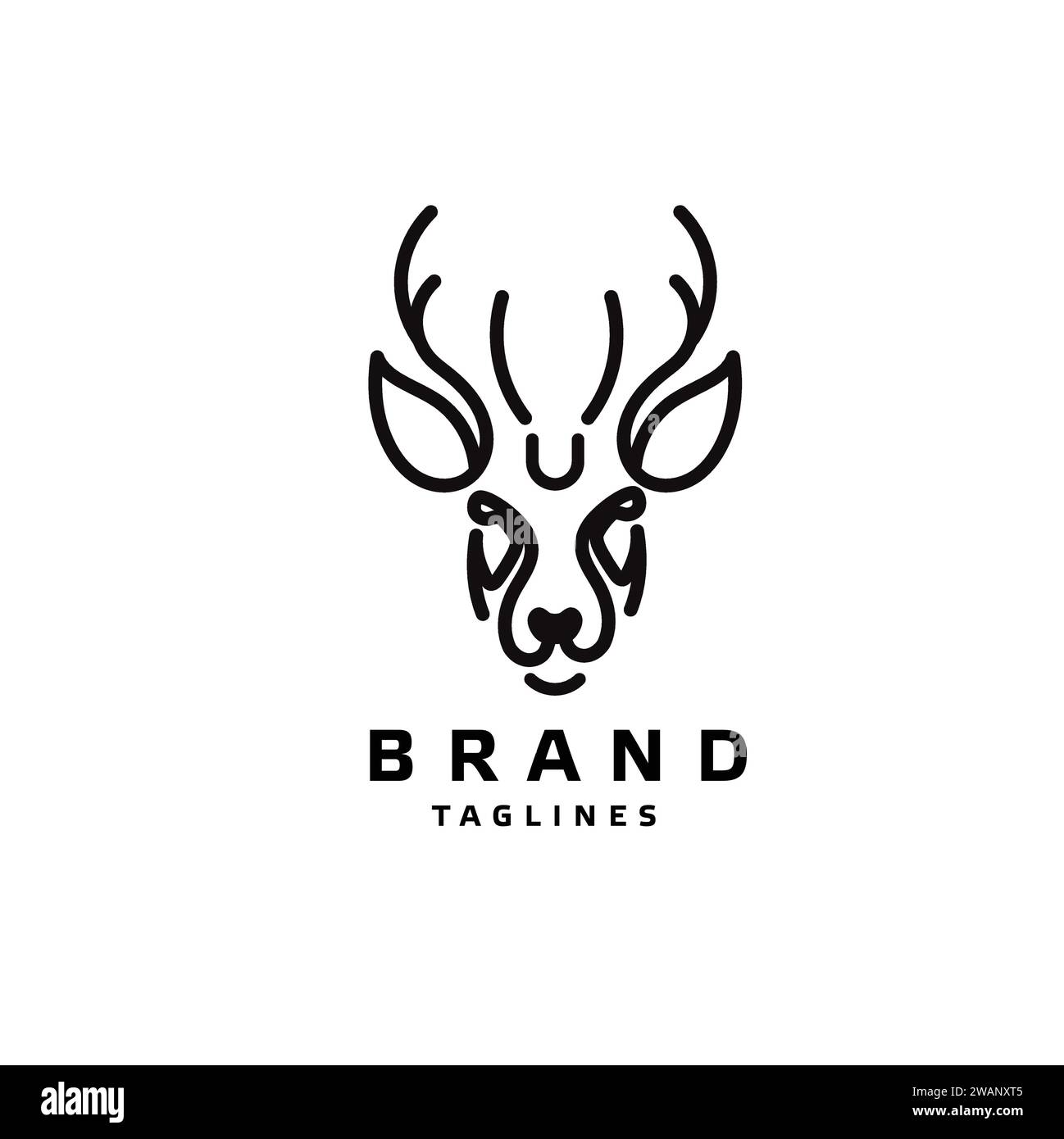 Lignes d'art moderne animal tête de cerf logo conception illustration de symbole d'icône vectorielle Illustration de Vecteur