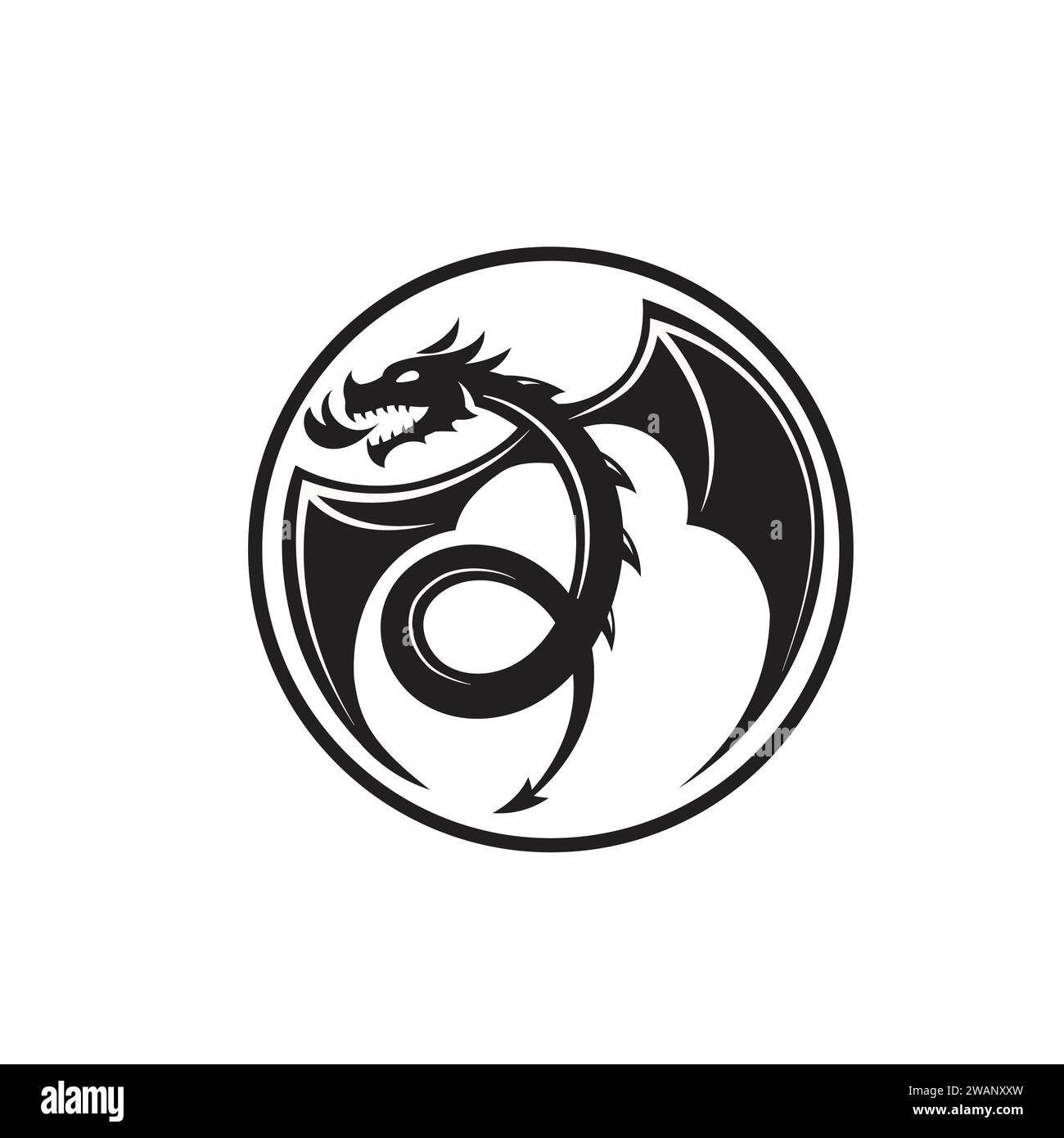 cercle de tête de dragon isolé sur le vecteur de logo de fond blanc Illustration de Vecteur