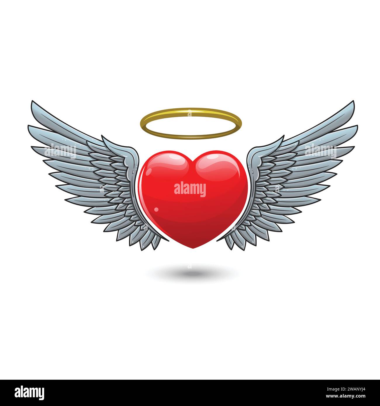 Cœur de dessin animé vectoriel avec des ailes d'ange et un halo Illustration de Vecteur
