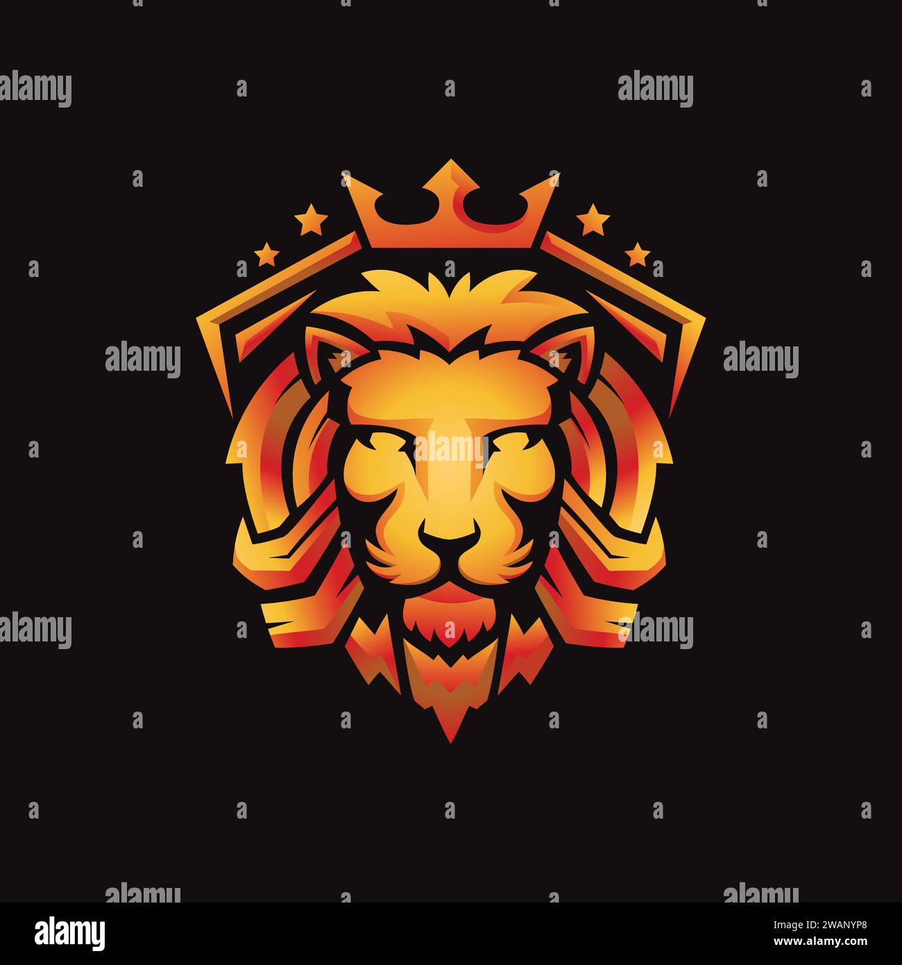 illustration vectorielle de mascotte de tête de rois de lion royal doré Illustration de Vecteur