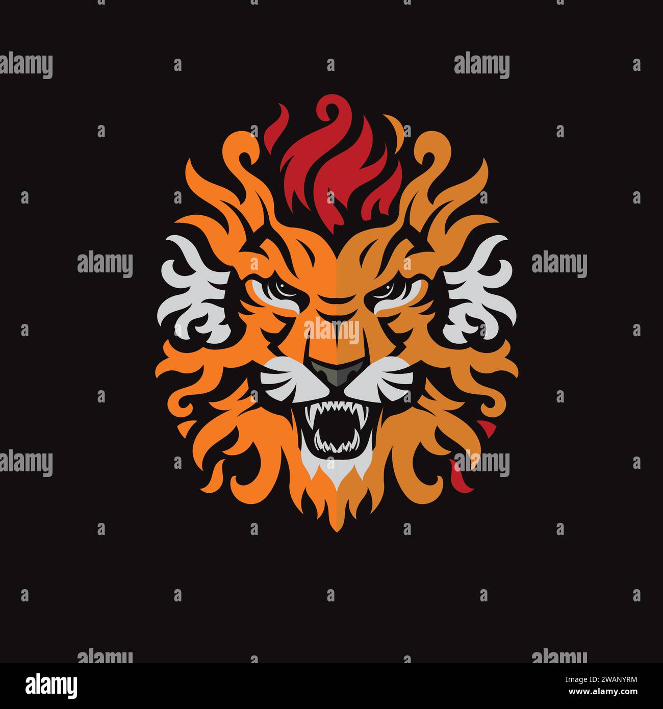 illustration vectorielle de couleur de tête de feu de lion en colère abstraite, tête de lion abstraite avec vecteur de logo de feu Illustration de Vecteur