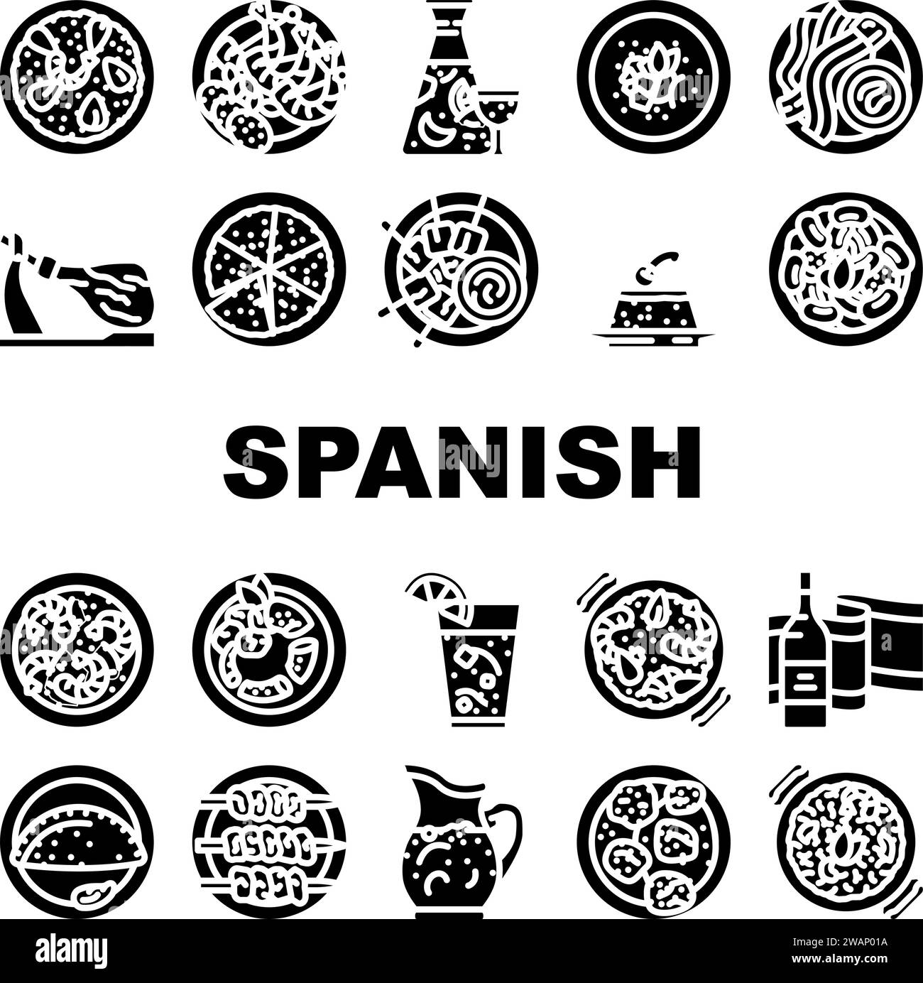 spanish cuisine food spain paella icônes set vecteur Illustration de Vecteur