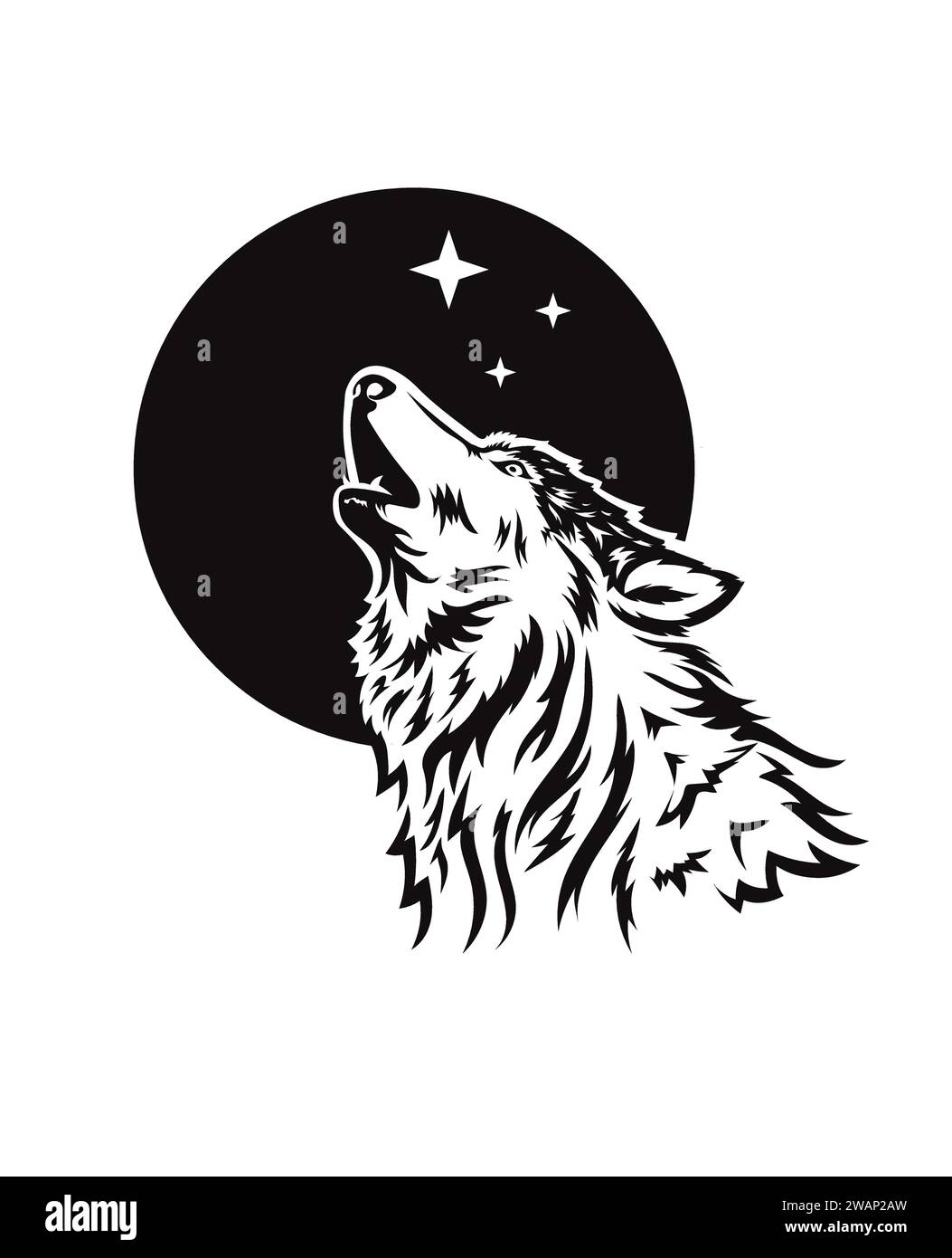 Tête de loup hurlant devant l'illustration vectorielle de lune Illustration de Vecteur