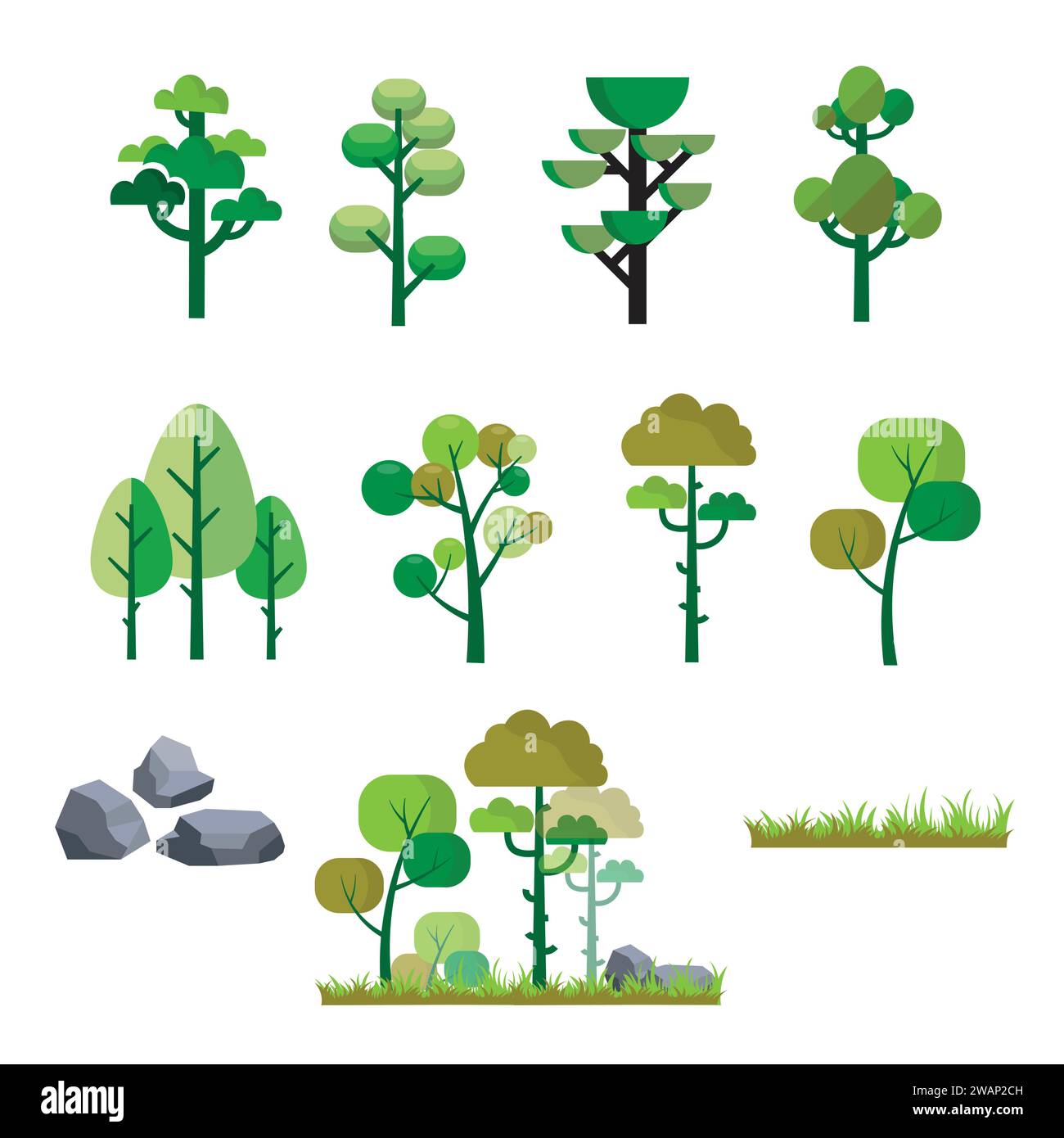 Ensemble simple créatif d'illustration vectorielle de style plat d'arbre coloré Illustration de Vecteur