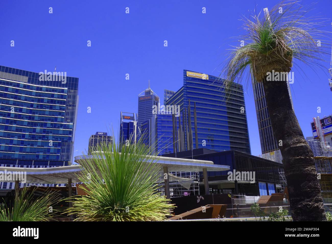 Skyline de la ville vue depuis Yagan Square, Perth, Australie occidentale. Pas de PR Banque D'Images