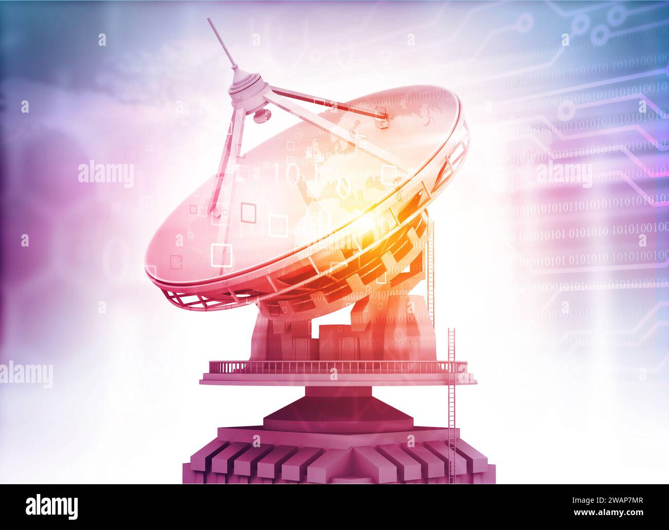Antenne parabolique recevant des signaux. illustration 3d. Banque D'Images