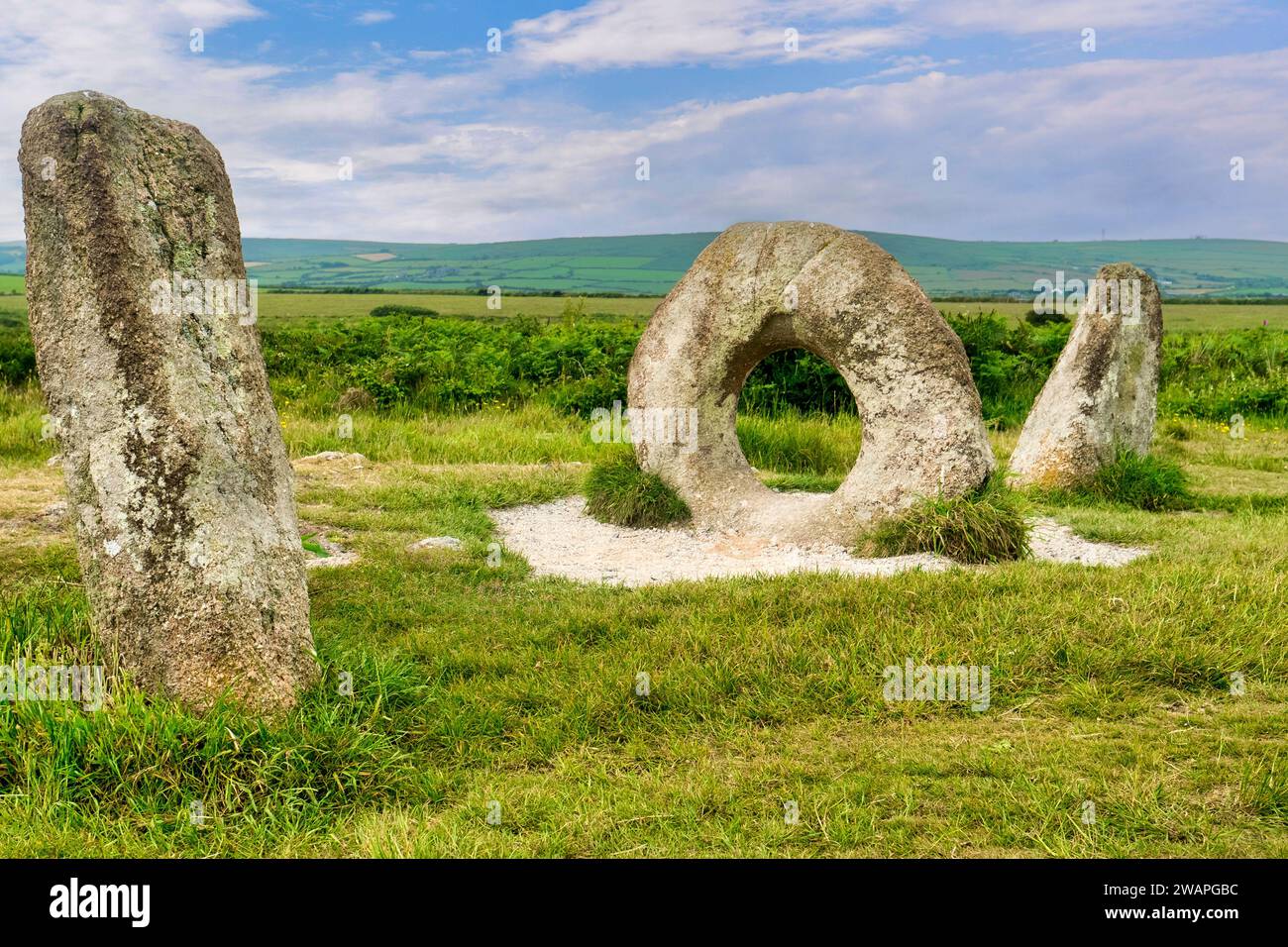 Men-an-Tol, anciennes pierres debout près de Penzance, Cornouailles, Royaume-Uni Banque D'Images