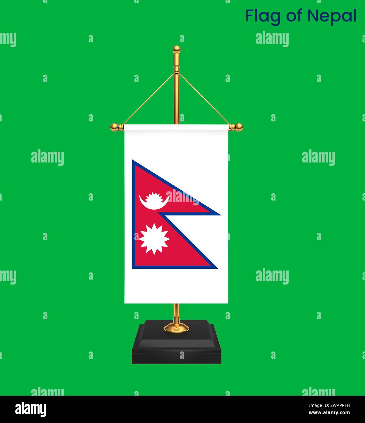 Drapeau détaillé élevé du Népal. Drapeau national du Népal. Asie. Illustration 3D. Banque D'Images
