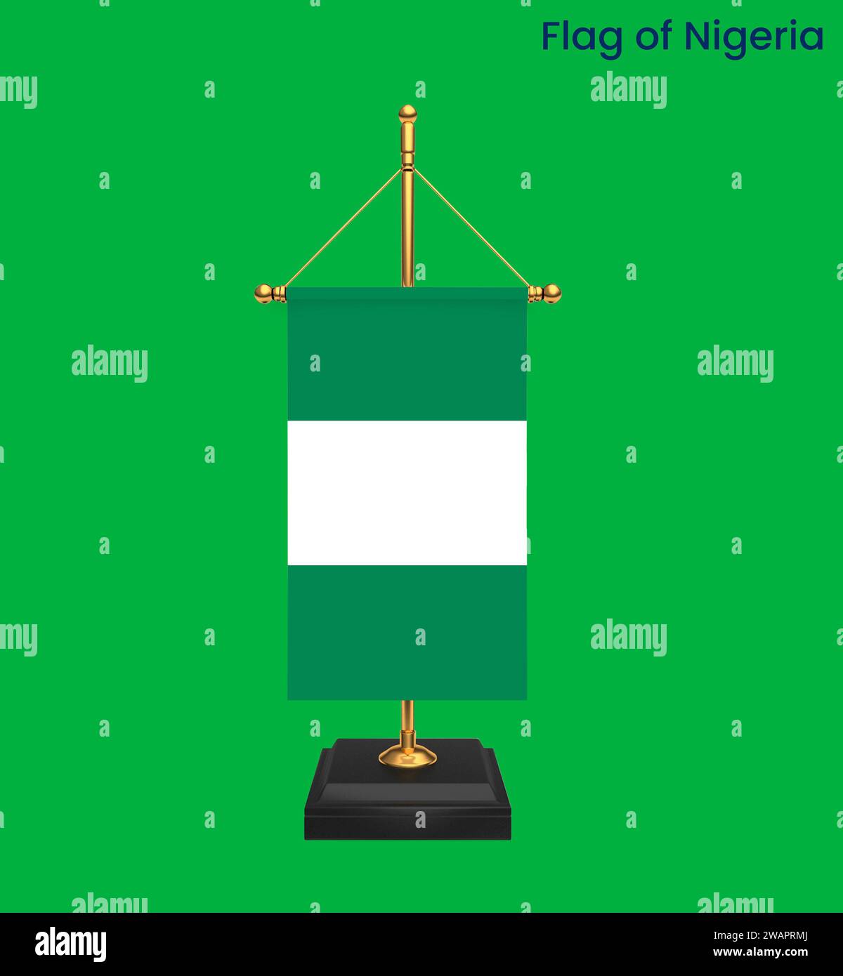 Drapeau haut détaillé du Nigeria. Drapeau national du Nigeria. Afrique. Illustration 3D. Banque D'Images