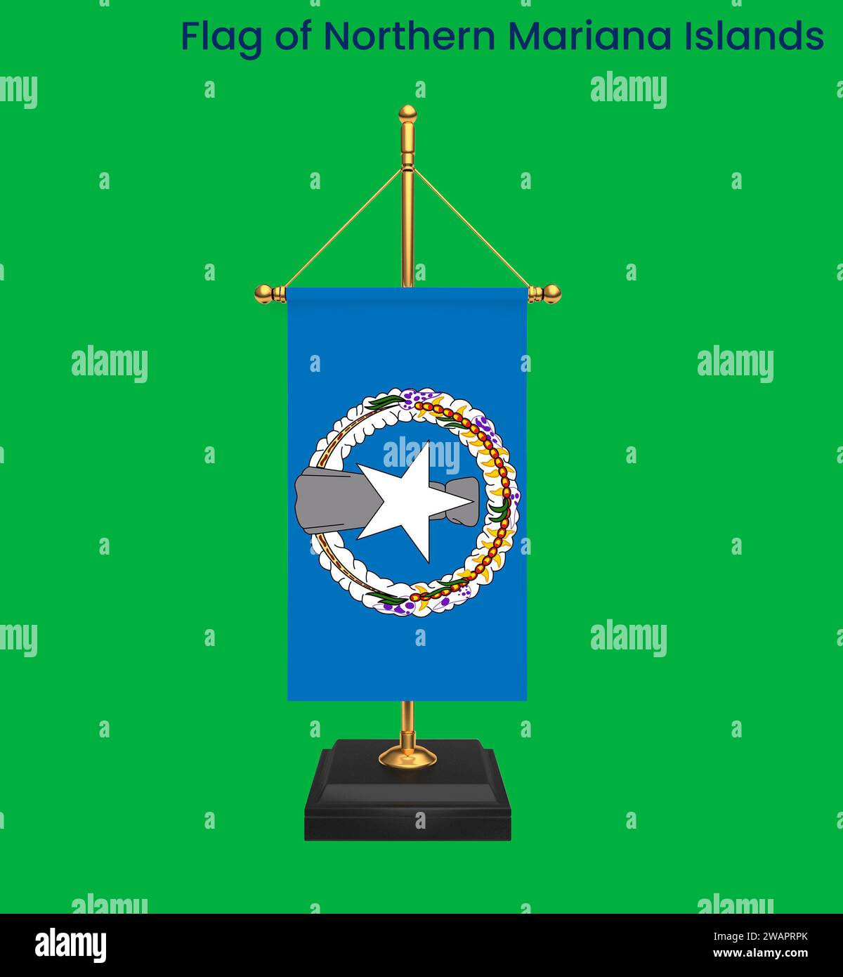 Drapeau détaillé élevé des îles Mariannes du Nord. Drapeau national des îles Mariannes du Nord. Océanie. Illustration 3D. Banque D'Images