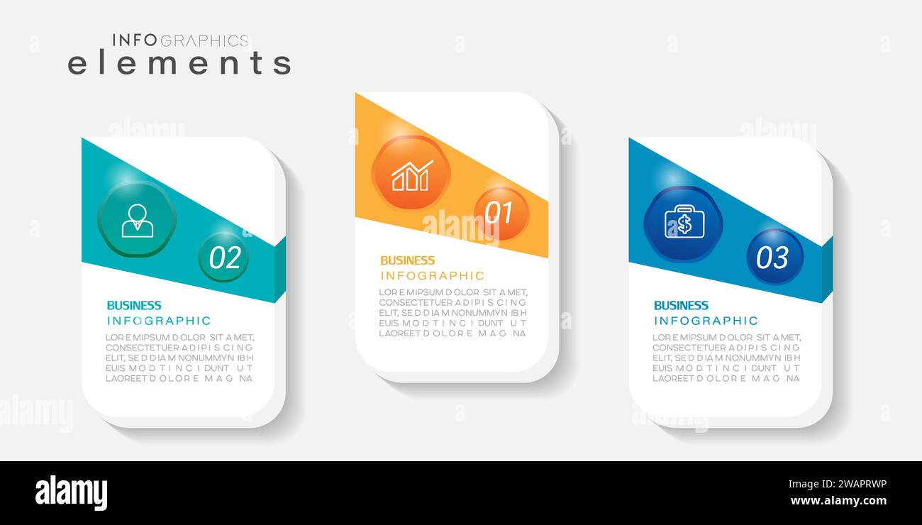 Modèle de conception infographique avec icônes et 3 options ou étapes. Peut être utilisé pour le processus, les présentations, la mise en page, la bannière, le graphique d'information. Illustration de Vecteur