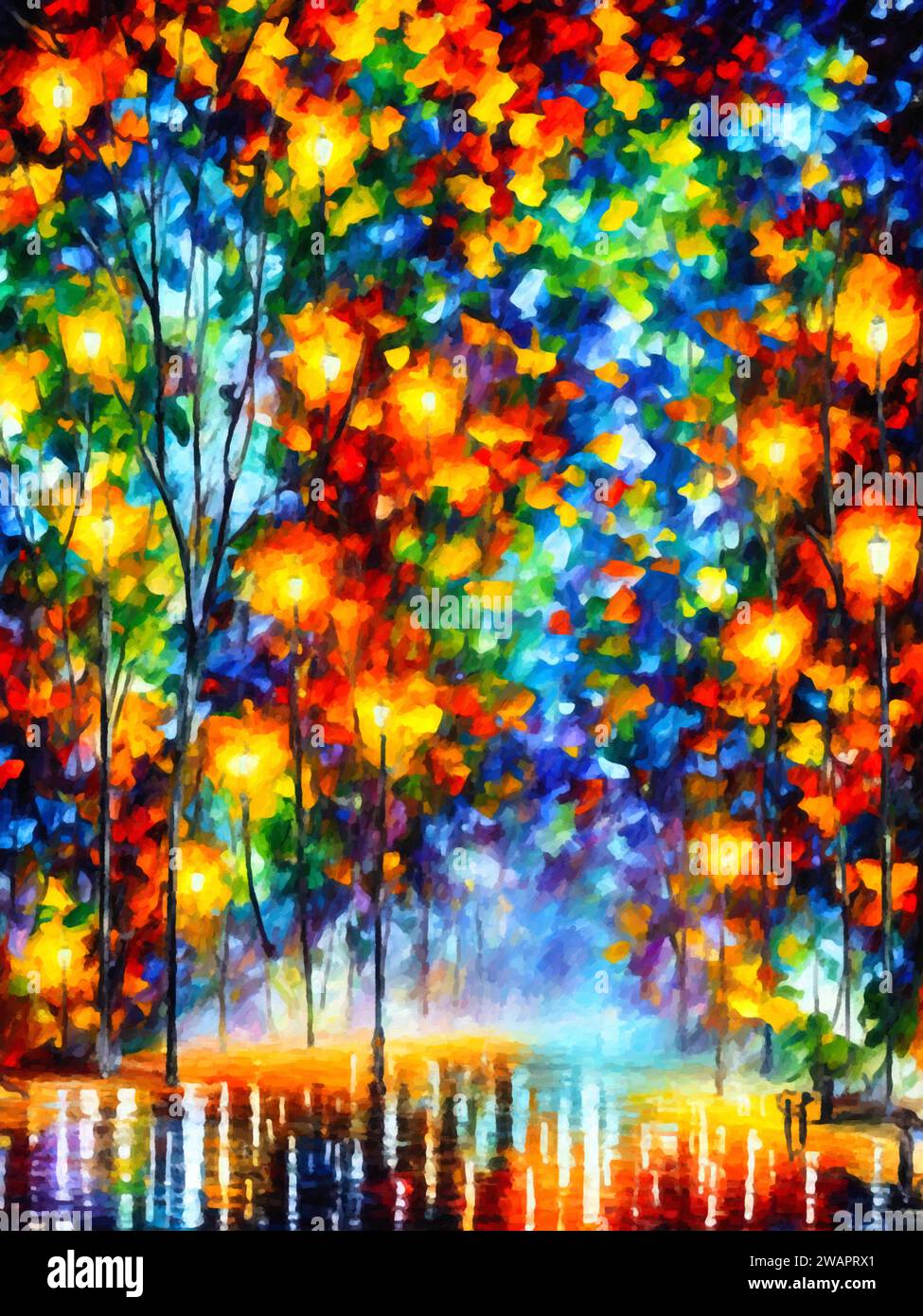'City Lights' est une peinture impressionniste représentant le dynamisme des paysages urbains dans des couleurs vives. Illustration de Vecteur