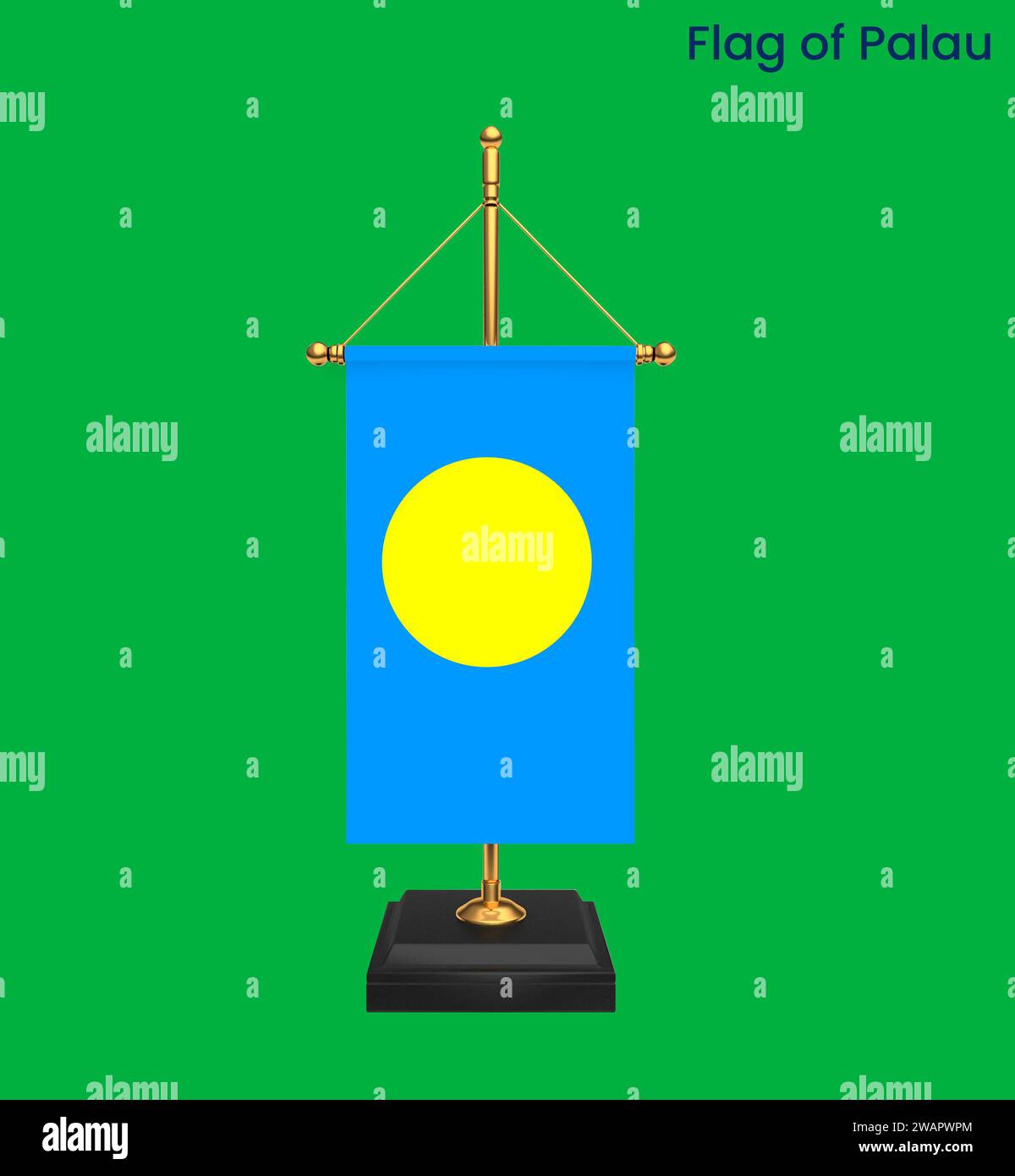 Drapeau haut détaillé de Palau. Drapeau national des Palaos. Océanie. Illustration 3D. Banque D'Images