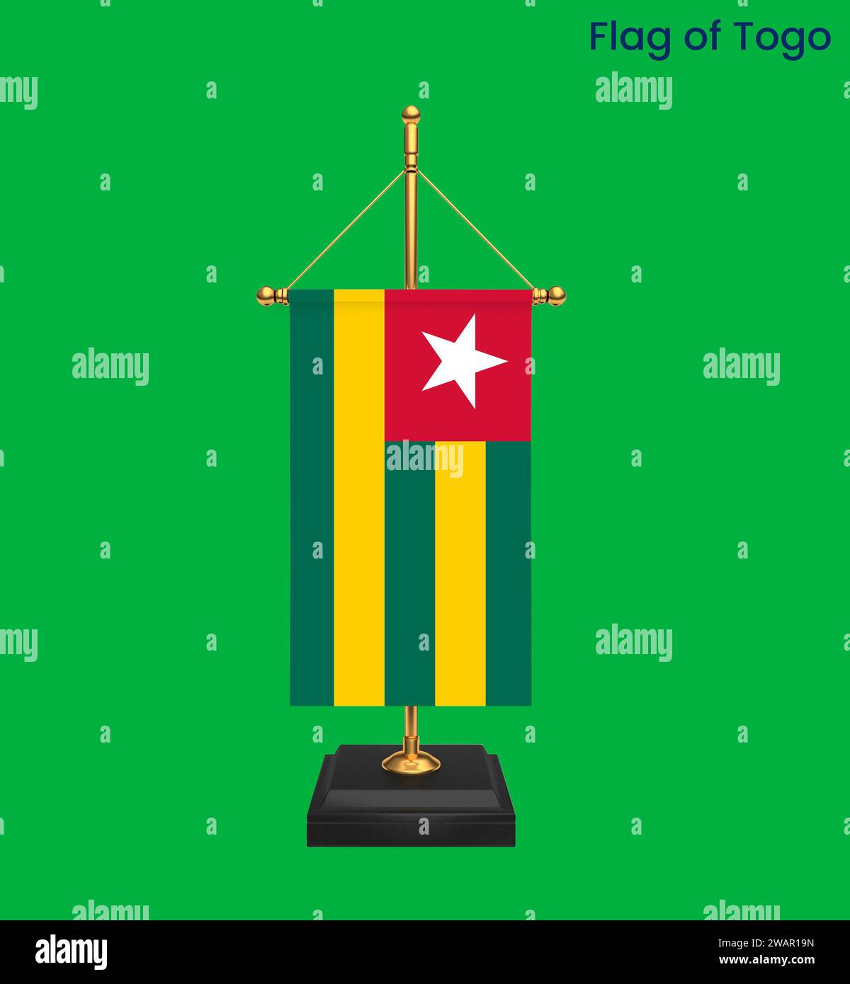Drapeau haut détaillé du Togo. Drapeau national Togo. Afrique. Illustration 3D. Banque D'Images