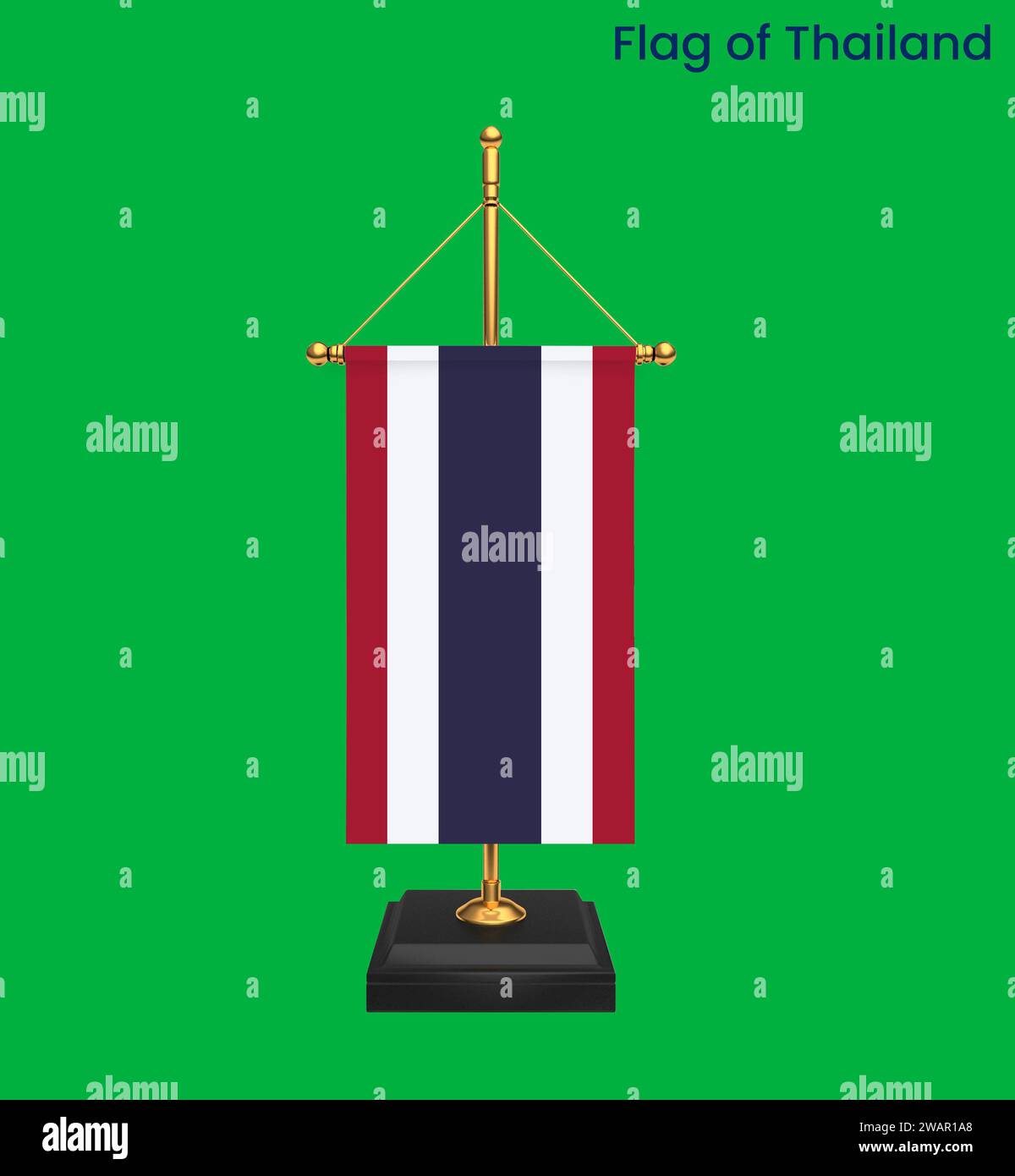 Drapeau détaillé élevé de Thaïlande. Drapeau national de la Thaïlande. Asie. Illustration 3D. Banque D'Images