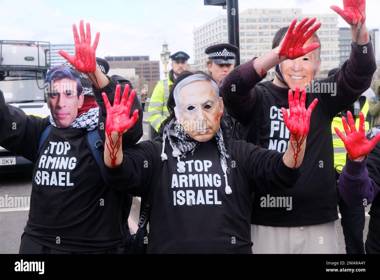 Westminster, Londres, Royaume-Uni. 6 janvier 2024. Gaza, cessez le feu maintenant protestent par Sisters Uncut et d'autres groupes à Westminster, Londres. Crédit : Matthew Chattle/Alamy Live News Banque D'Images