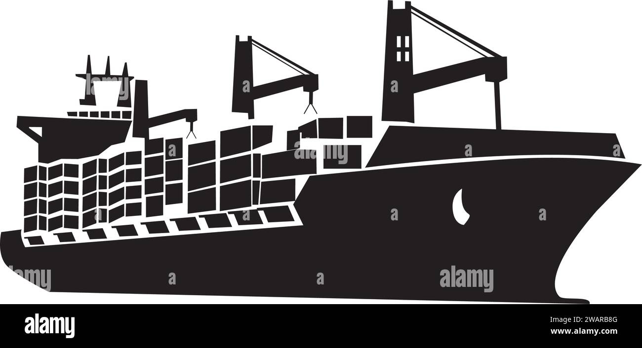 silhouette de navire porte-conteneurs. sea ​​transportation signifie logo de navire, illustration vectorielle de navire de cargaison Illustration de Vecteur