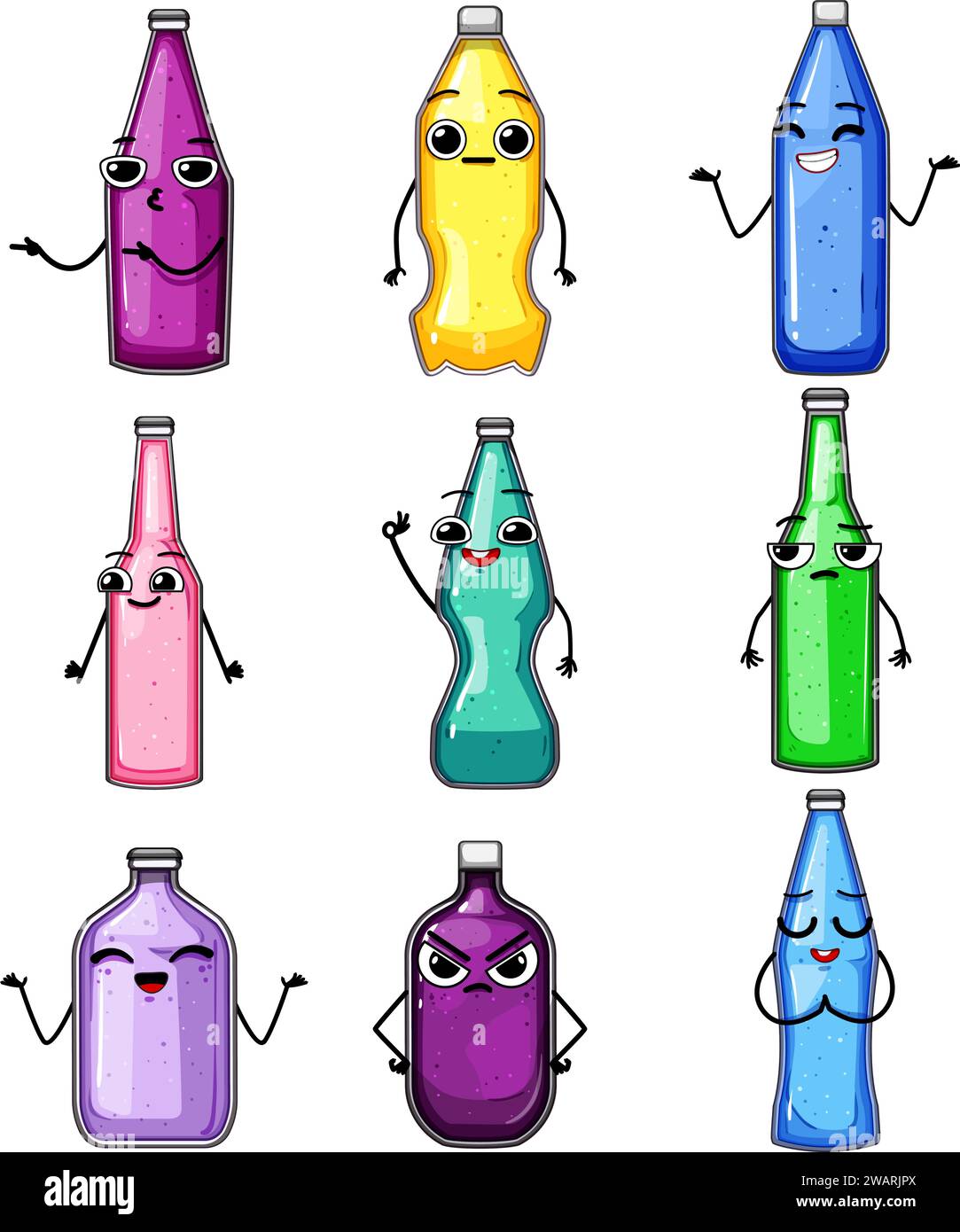 illustration vectorielle de dessin animé de jeu de personnages de bouteille de soda Illustration de Vecteur