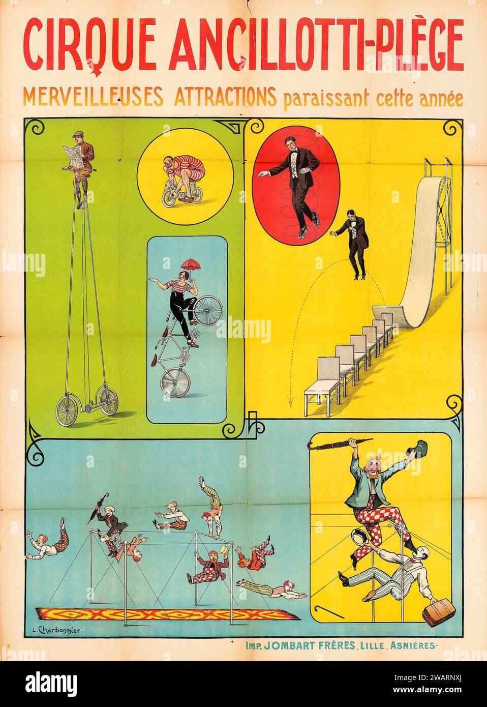 Cirque Ancillotti Plege (vers les années 1910) affiche du cirque français Banque D'Images