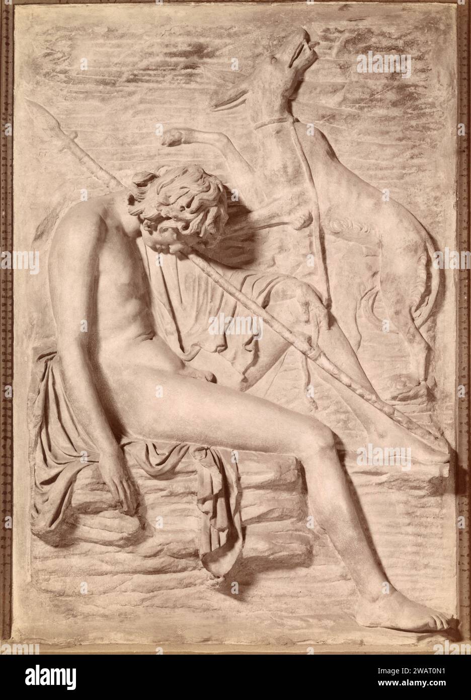 Endymion endormi, relief en marbre grec ancien, Italie des années 1900 Banque D'Images