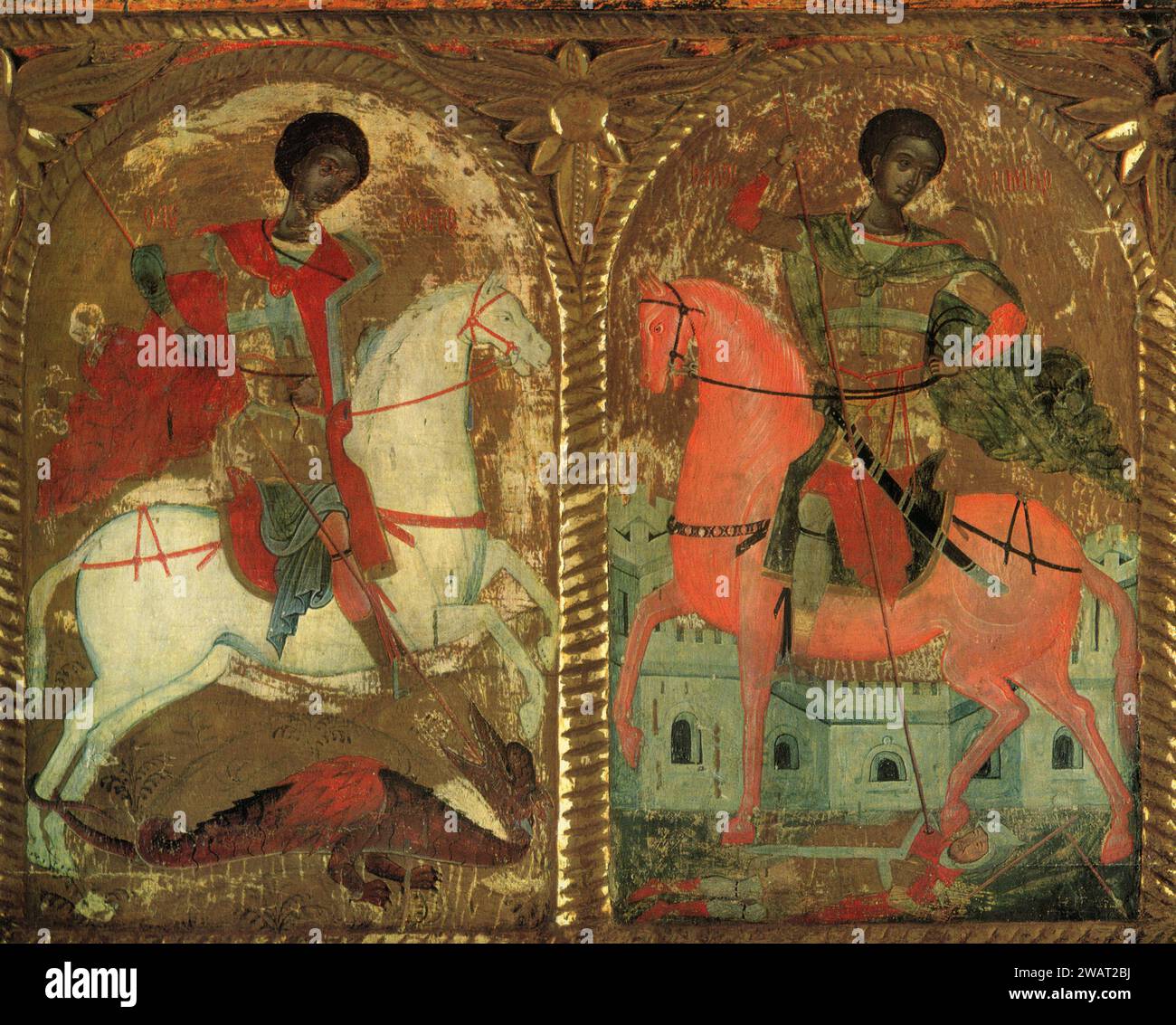 St George et St Demetrius à cheval, peinture, Sophia, Bulgarie, années 1960 Banque D'Images