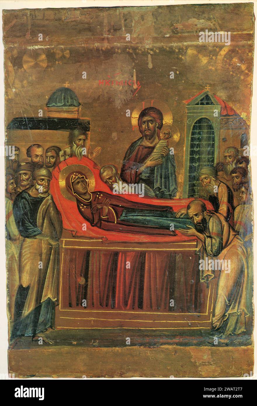 Dormition de la Vierge, peinture, Monastère Sainte Catherine, Sinaï, Egypte des années 1960 Banque D'Images