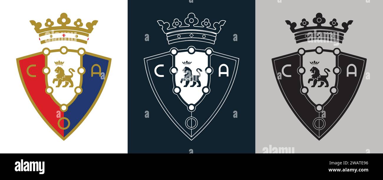 CA Osasuna FC couleur Noir et blanc 3 style logo Club de football professionnel espagnol, Illustration vectorielle Abstract image modifiable Illustration de Vecteur