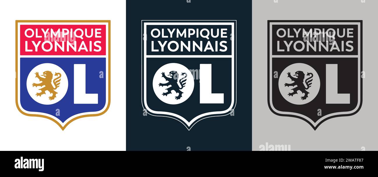Olympique Lyonnais FC couleur Noir et blanc 3 style logo France club de football professionnel, Illustration vectorielle Abstract image modifiable Illustration de Vecteur