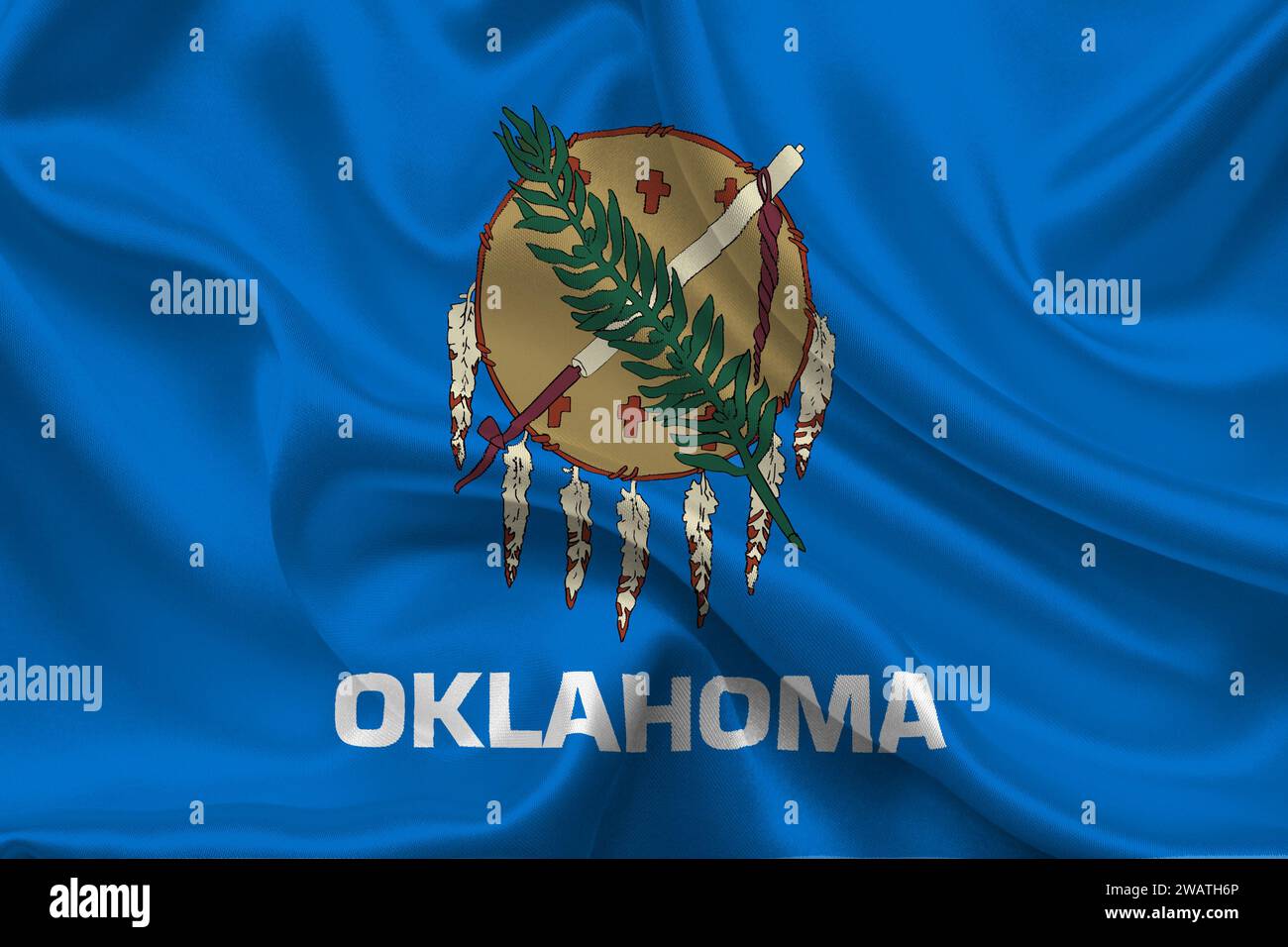 Drapeau haut détaillé de l'Oklahoma. Drapeau de l'état de l'Oklahoma, drapeau national Drapeau de l'état Oklahoma. ÉTATS-UNIS. Amérique. Banque D'Images