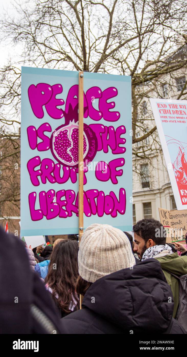 Londres, Royaume-Uni - 6 janvier 2023 : manifestation pro-palestinienne dans le centre de Londres. Banque D'Images