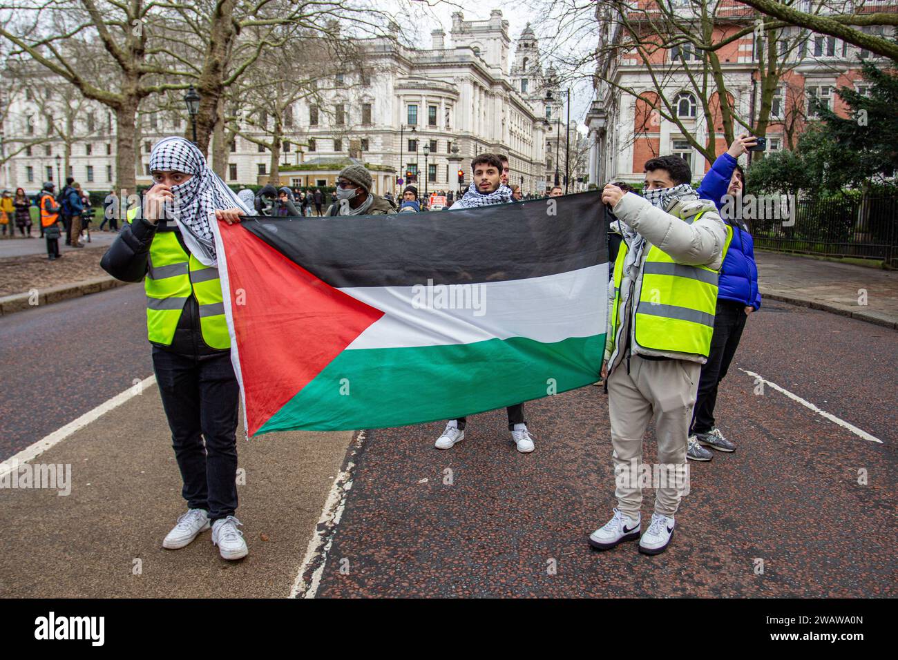 Londres, Royaume-Uni - 6 janvier 2023 : manifestation pro-palestinienne dans le centre de Londres. Banque D'Images